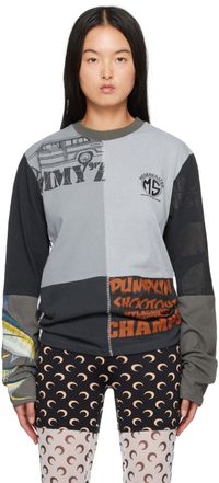Marine Serre T-shirt à manches longues gris fait de t-shirts graphiques suprarecyclés