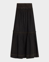 Garment-Dyed Smocked Maxi Skirt