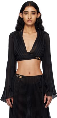 Versace Underwear Black Safety Pin Pleated Cover-up Top