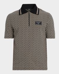 Men's Monogram Couture-Label Quarter-Zip Polo Shirt