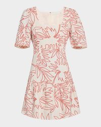 Temma Embroidered Square-Neck Linen Mini Dress