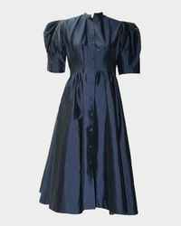 Supernova Pleated Puff-Sleeve Midi Shirtdress