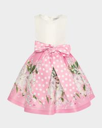 Girl's Sleeveless Floral & Polka Dot Dress with Bow, Size 3T-12