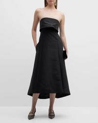 Strapless High-Low Midi Dress
