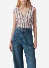 Iro - Top court ajusté Col V en coton - Taille 40 - Multicolore