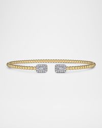 14K Yellow Gold Bujukan Open Cuff Bracelet with Diamond Baguettes