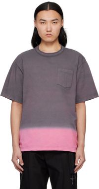 sacai Gray & Pink Garment Dye Cotton Jersey T-shirt