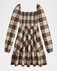 Girl's Plaid Ruffled Cotton Jersey Dress, Size S-XL
