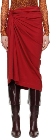 Dries Van Noten Red Knotted Jersey Midi Skirt