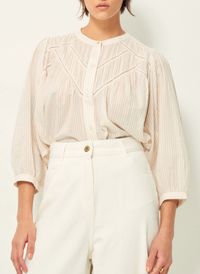 Sessun - Chemise ample col mao en coton mélangé - Taille L - Blanc