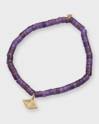 14k Gold Amethyst Beaded Bracelet with Diamond Evil Eye Charm
