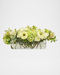 Ranunculus Rose Faux Floral Arrangement in Rectangular Vase