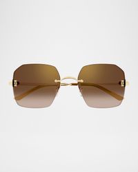 C de Cartier Rectangular Metal Sunglasses
