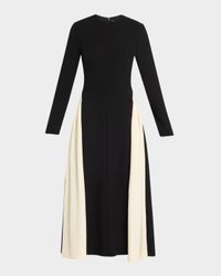 Contrast Stripe Long-Sleeve Midi Dress