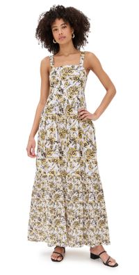 Playa Lucila Square Neck Maxi Dress White/Yellow Floral M