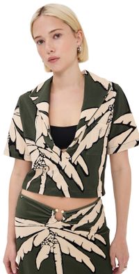Johanna Ortiz Palms Misty Hem Tee Salty Palms Green/Ecru S