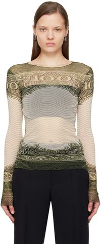 Jean Paul Gaultier Green & Off-White 'The Cartouche' Long Sleeve T-Shirt