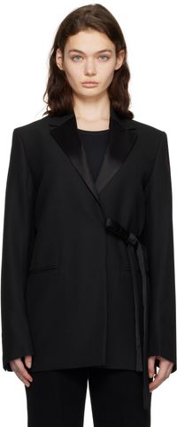 TOTEME Black Satin-Lapel Wrap Blazer