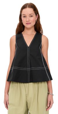 GANNI Stretch Cotton A-line Top Black 38