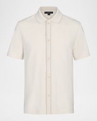 Men's Cotton Jacquard Knit Short-Sleeve Button-Down Shirt