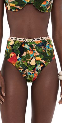 FARM Rio Bird Leaves High Waisted Bikini Bottoms Bird Leaves Sand XL