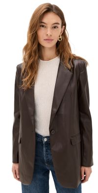 Susana Monaco Faux Leather Boyfriend Blazer Java S