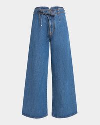 Belted Wide-Leg Crop Denim Trousers