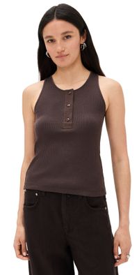 Vince Mixed Media Henley Top Dk Coffee L