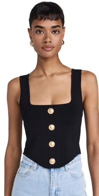 L'AGENCE Saga Square Neck Knit Corset Blouse Black/Gold S