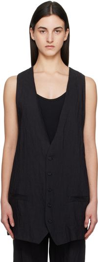 MM6 Maison Margiela Black Crinkled Metallic Tailoring Vest