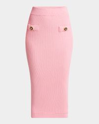 2-Pockets Buttoned Rib Midi Skirt