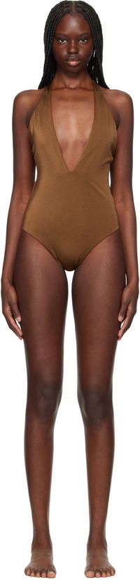 Versace Underwear Brown Tex Rodi Modulo Spilla Swimsuit