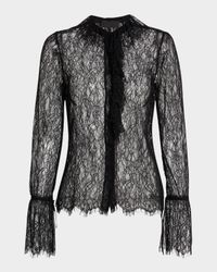 Cecily Lace Ruffle Front Flounce Sleeve Blouse