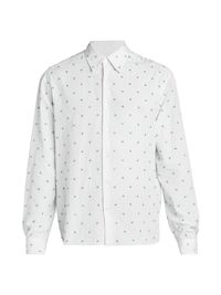 Men's Pinstriped & Bead-Embroidered Regular-Fit Shirt - Milk - Size 16.5
