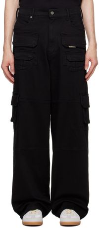 RTA Black Roman Denim Cargo Pants