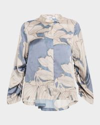 Gigi Cutout Floral-Print Satin Shirt