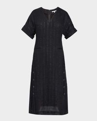 Striped Side-Button Linen-Blend Dress