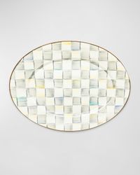 Sterling Check Enamel Oval Platter, Medium
