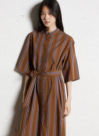 Soeur - Robe midi col mao en coton - Taille 40 - Marron