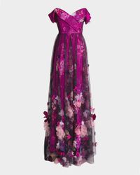 Aurea Off-Shoulder Floral Applique Gown