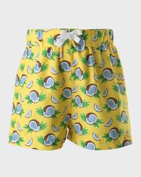 Boy's Coconut-Print Swim Trunks, Size 6M-24M