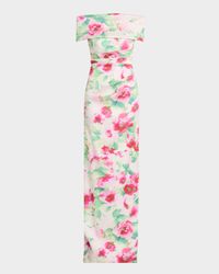 Off-Shoulder Pleated Mikado Column Gown