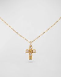 18K Yellow Gold Faro Cross Adjustable Necklace with Diamond and Yellow Sapphire Cubes