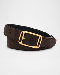 Men's Suede Stadium Square-Buckle Belt