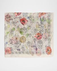 Skull & Spider Floral Silk Scarf