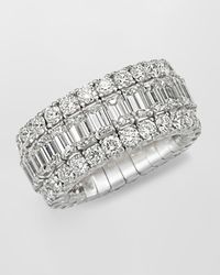 18K White Gold Xpandable FG/VVS Emerald Cut and Round Diamond Ring, Size 6.5 - 11