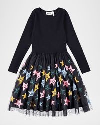 Girl's Cyrus Sequined Star Tulle Dress, Size 2T-6