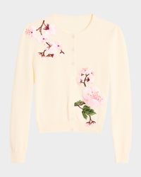 Cherry Blossom Embroidered Crewneck Cardigan
