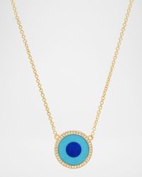 18k Gold Inlay Diamond Evil Eye Pendant Necklace