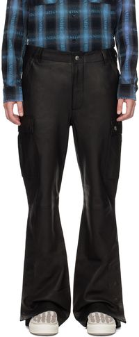 Amiri Pantalon noir en cuir à poches plaquées